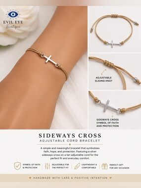 Sideways Cross Adjustable Cord Bracelet - Tan